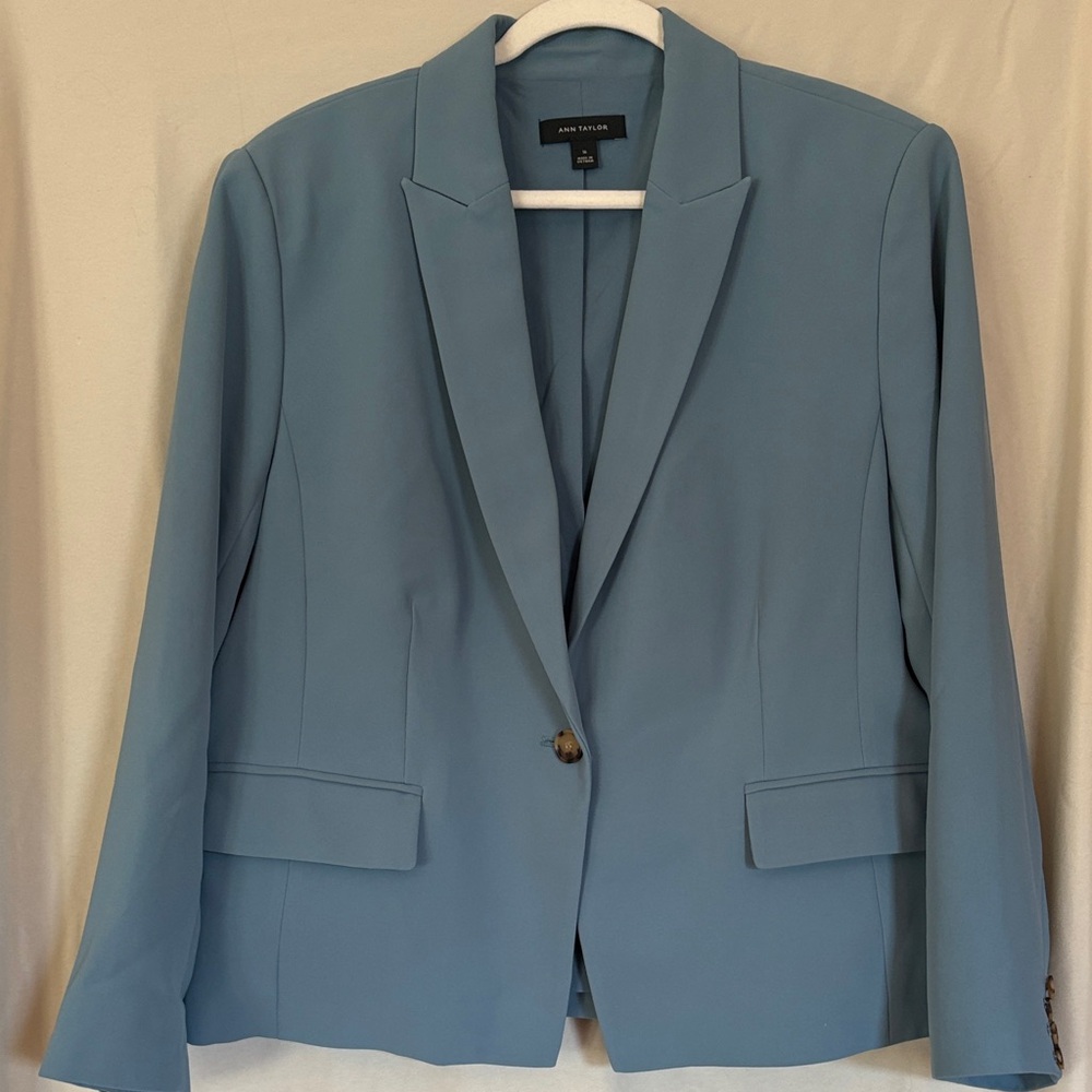 Ann Taylor Women's Blazer Fluid Crepe Blue Echo